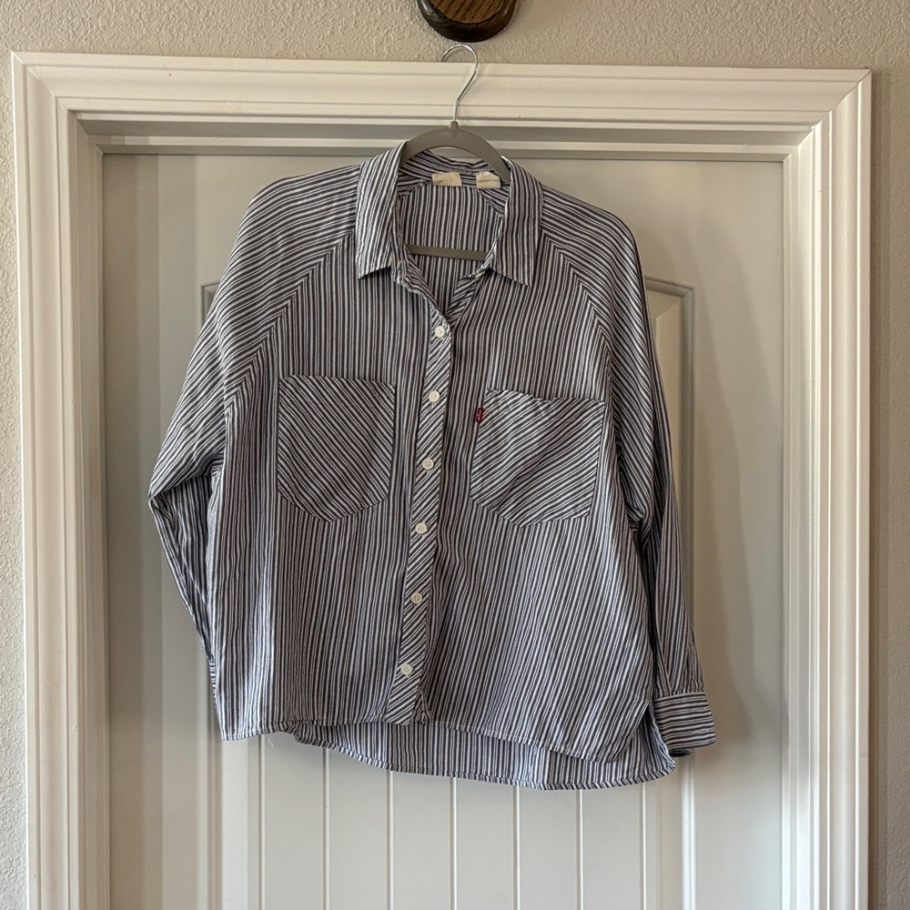 Levi's Black and White Striped Women's Button Down Shirt